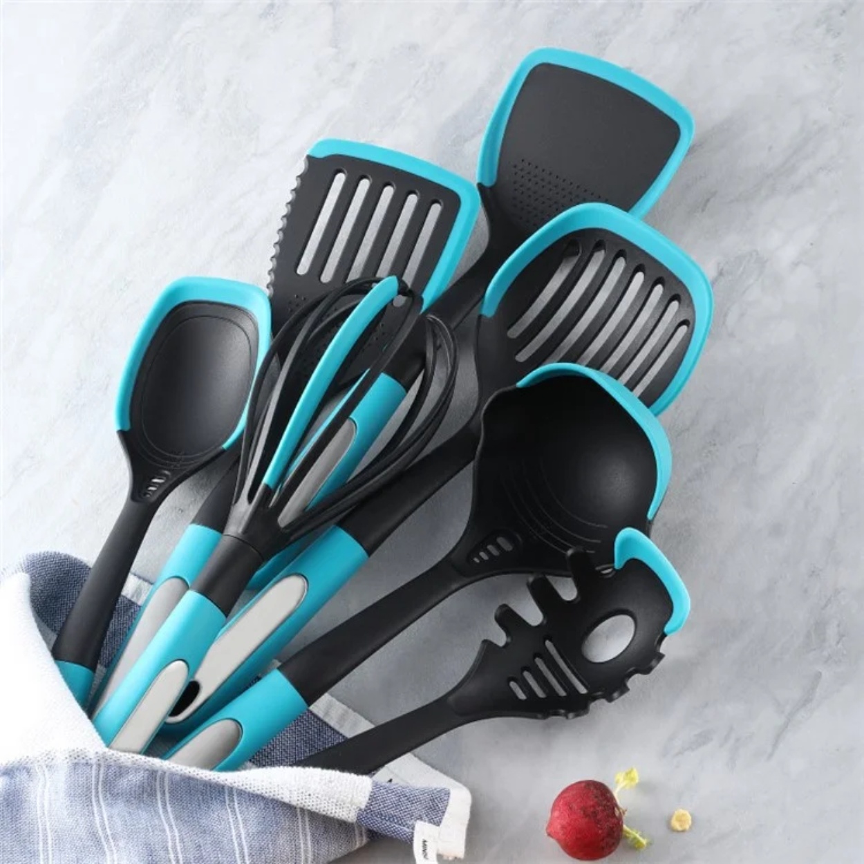 Wholesale Blue Kitchen Utensils Set Nylon Kitchenware Factory