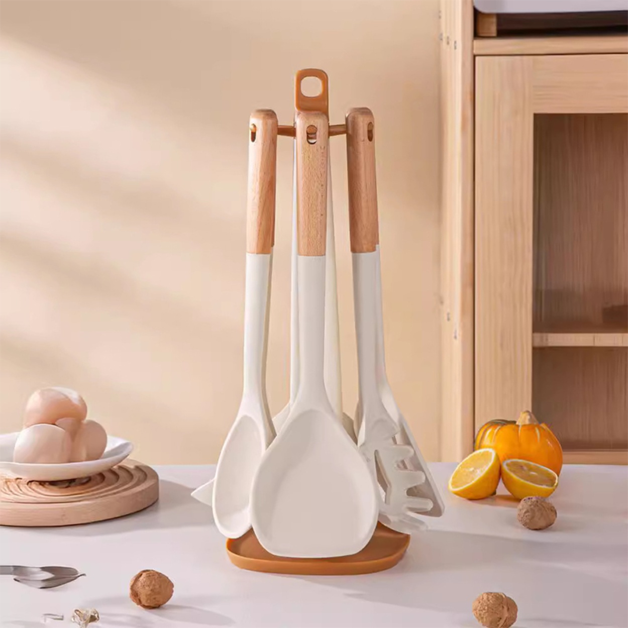 Wholesale Kitchenware Silicone and Wood Kitchen Utensils Set