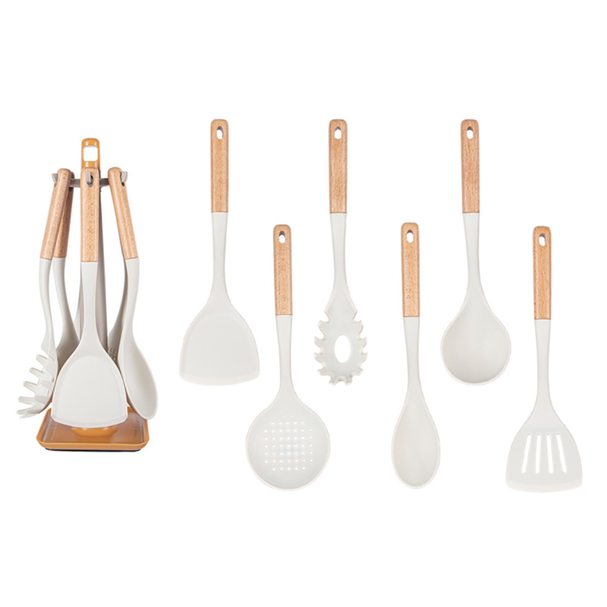 Wholesale Kitchenware Silicone and Wood Kitchen Utensils Set