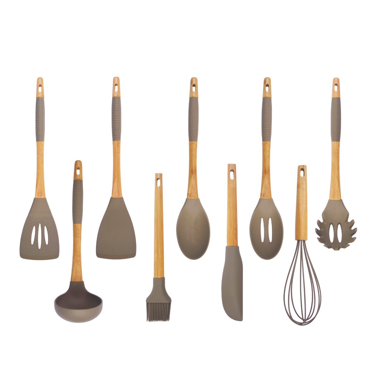 Custom Kitchenware Bamboo and Silicone Kitchen Utensils Set