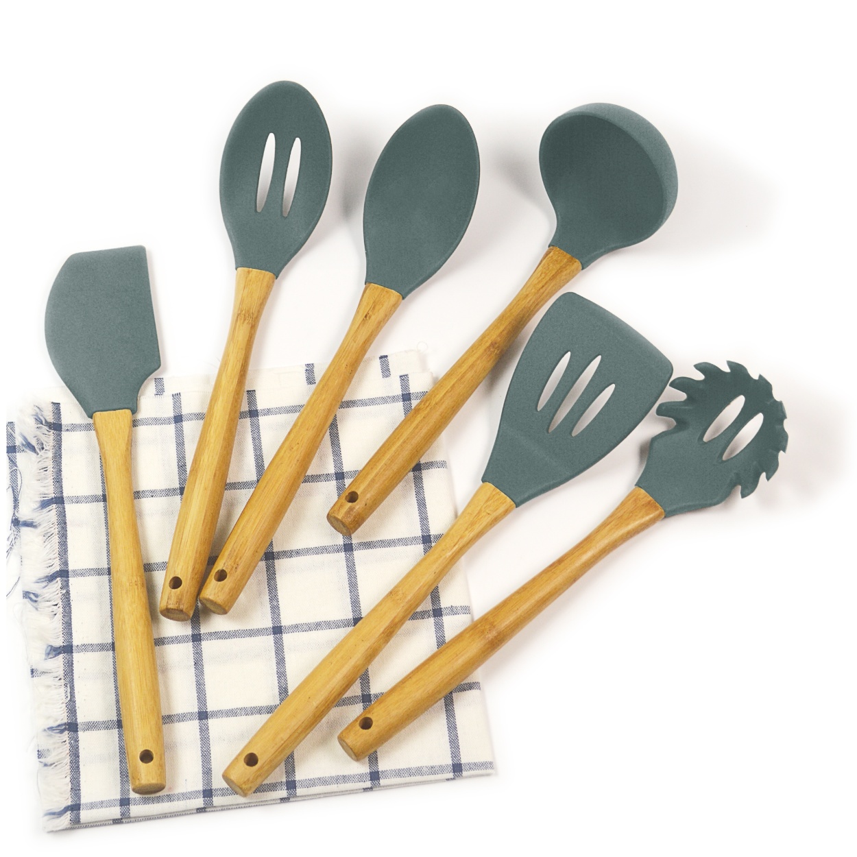 Wholesale Bamboo & Silicone Kitchen Utensils with Square Holder