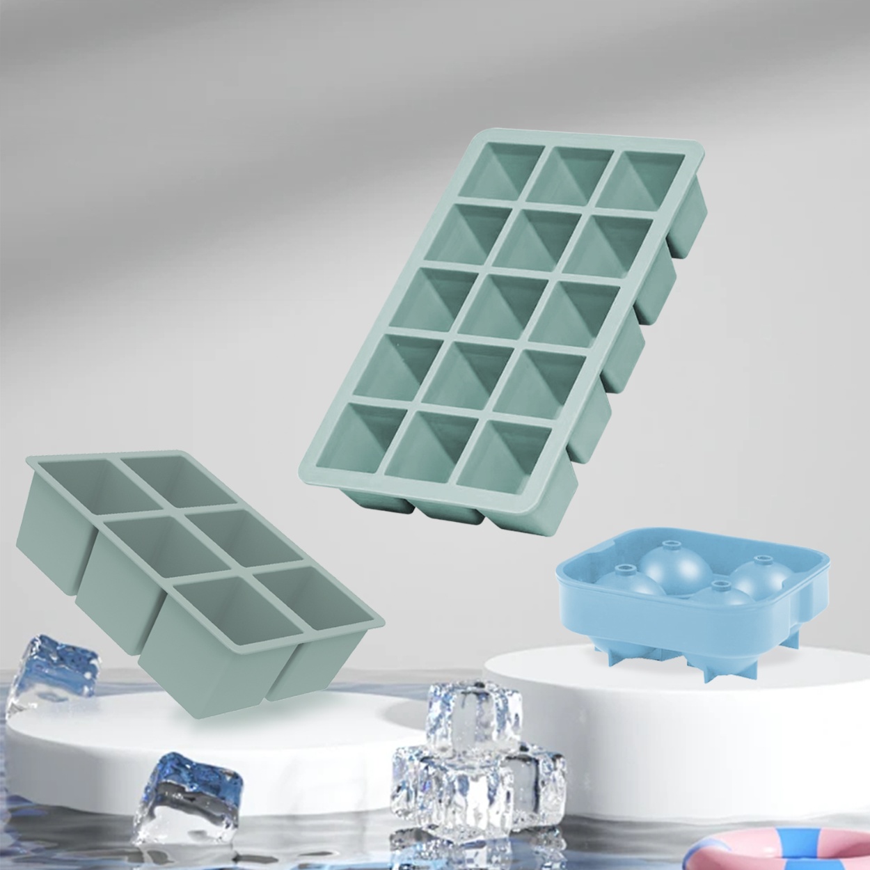 Wholesale Silicone Ice Cube Tray with Lid Reusable Ice Cube Sheet